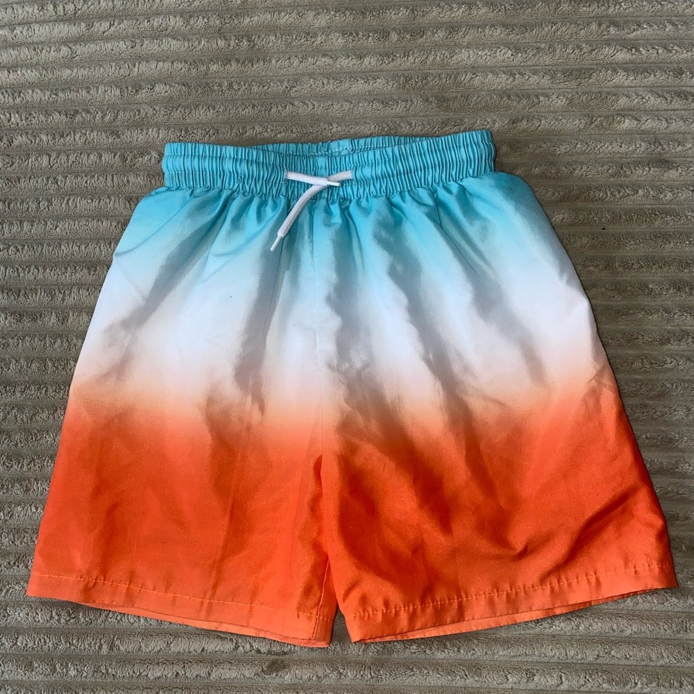 Boys’ Swim Trunks – Size 6Y – Blue/White/Orange Ombre